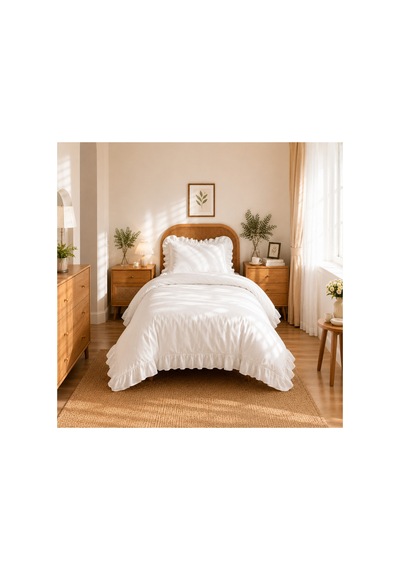 Fırfırlı Nevresim Takımı Beyaz Tek Kişilik 2 Parça 160 X 220 Cm