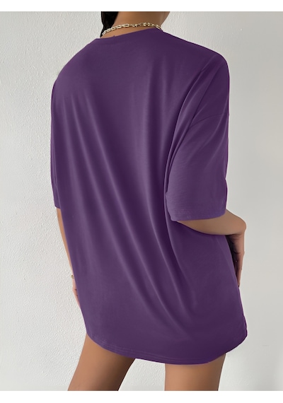 Palm Springs T-shirt - Mor Baskılı Oversize Bisiklet Yaka Kısa Kol Tişört Mor Palm Springs T-shirt - Mor Baskılı Oversize Bisiklet Yaka Kısa Kol Tişört Mor