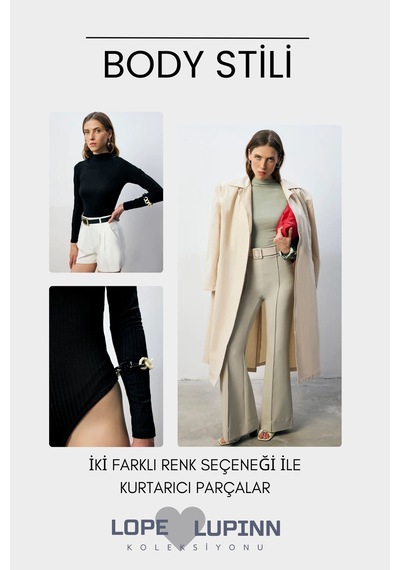 Kadın Çıtçıtlı Dik Yaka Uzun Kollu Basic Body Rahat Fit, Yeni Sezon, Kadın Body Siyah