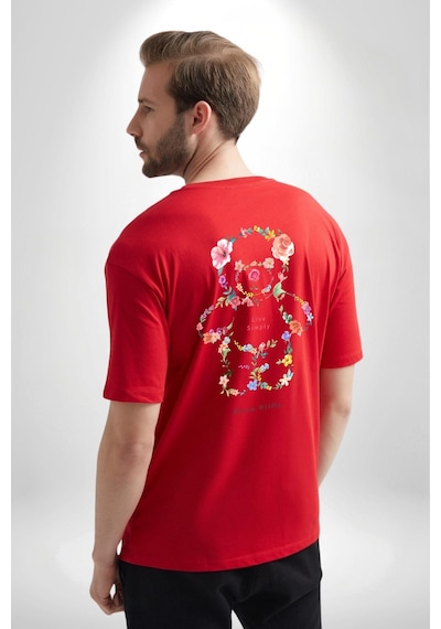 Sadece Yaşamak Kırmızı Oversize Unisex Ön Ve Sırt Baskılı Tişört Kırmızı
