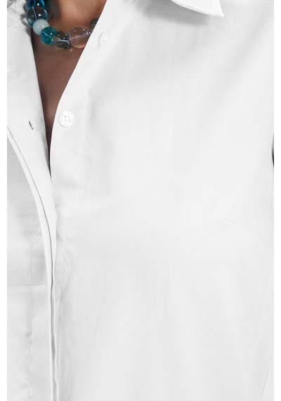 Tudors Kadın Slim Fit Dar Kesim %100 Pamuk Spor Yaka Gizli Pat Uzun Kollu Düz Oxford Leke Tutmaz Beyaz Gömlek-46436