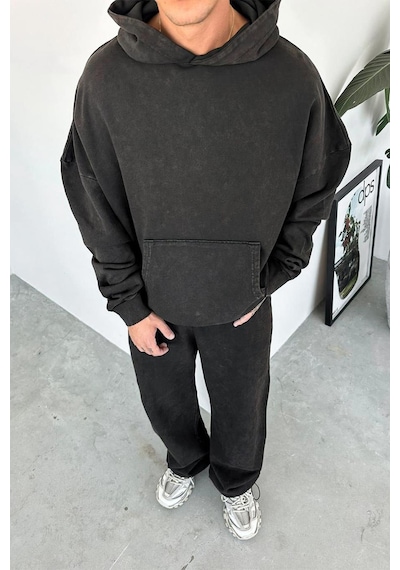 Kahverengi Basic Yıkamalı Oversize Sweatshirt Kahverengi