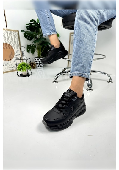 Günlük Kadın Sneaker Bağcıklı Oval Burunlu Kalın Desenli Taban Rahat Hafif Spor Ayakkabı 2110 Siyah Füme Günlük Kadın Sneaker Bağcıklı Oval Burunlu Kalın Desenli Taban Rahat Hafif Spor Ayakkabı 2110 Siyah Füme