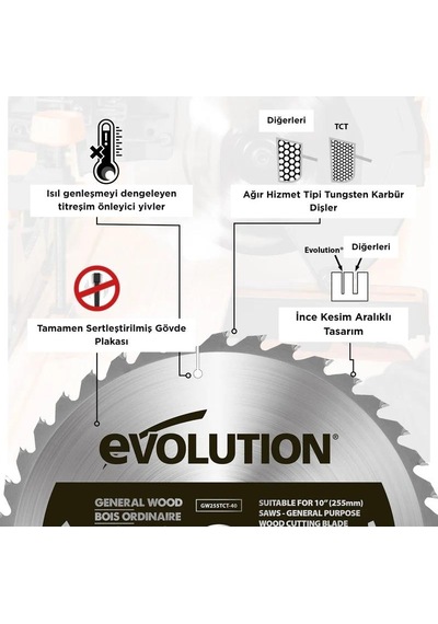 Evolution Gw355tct-60 Ahşap Daire Testere Bıçağı, 355mm