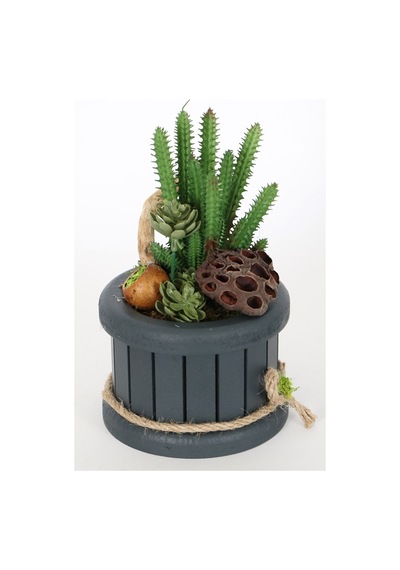 Yapay Çiçek Deposu Ahşap Saksıda Yapay Succulent Huernia Penzigii