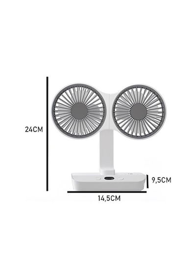 Hr001 Çift Kafalı Vntilatör Otomatik Salınımlı Şarjlı Masaüstü Ve Duvara Asılabilir Fan Serinletici Led Işıklı Mini Klima