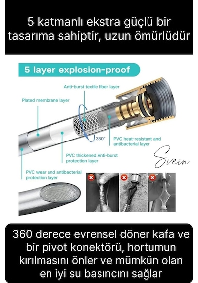 Premium Duş Seti 5 Fonksiyonlu Tasarruflu Başlık Esnek Kırılmaz Çatlamaz Paslanmaz Sızdırmaz Hortum Çok Renkli