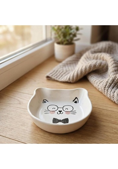 Seramik Kedi Şeklinde Ödül Kabı Sevimli Evcil Hayvan Mama Kabı 200 Ml Kapasiteli, Yavru Kediler, Yavru Köpekle