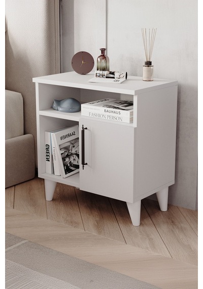 Enda Home Kommen Kapaklı 2 Bölmeli Komodin Yan Sehpa Beyaz