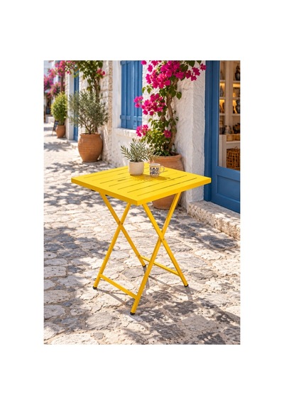 Katlanır Metal Balkon Bahçe Bistro Masa 50x50 Cm Kare Masa 75 Cm Sarı 1646