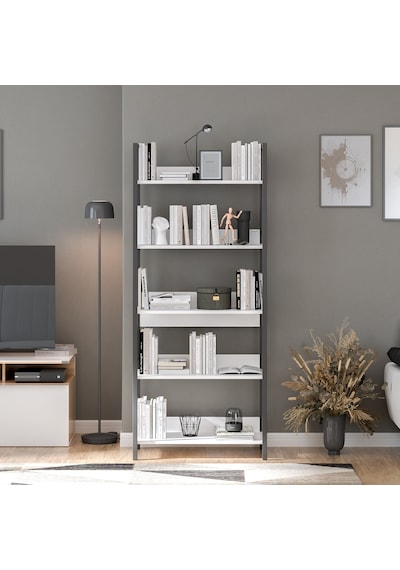 Profile Kitaplık 5 Raflı Diamond Beyaz / Siyah 73x172x35 Cm