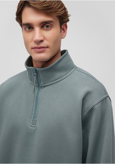 Mavi - Yarı Fermuarlı Yeşil Basic Sweatshirt 0s10278-71577 Yeşil