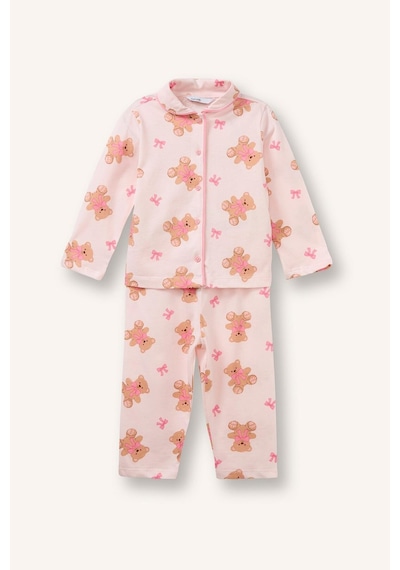 Defacto Ayıcık Desenli Önden Düğmeli 2li Pijama Takımı Kız Bebek I3231a526aupn114 Pembe-pn114