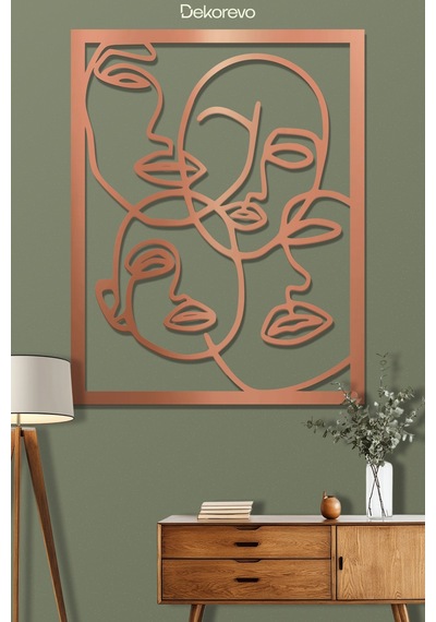 Yüzler Metal Duvar Tablosu - Metal Duvar Sanatı - Bronz - 40 X 50 Cm