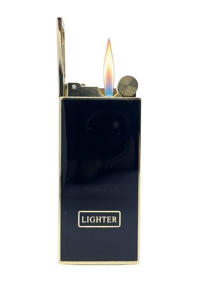 Lighter Klasik Metal Gazlı Çakmak Altın & Siyah Tasarım Taşlı Çakmak, Yedek Çakmak Taşı Ve Özel Hediyelik Kutulu