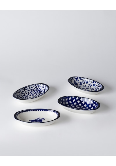 Reve Bleu Ellis Oval Tabak Seti - 22 Cm - Mavi/beyaz 8684427358665 Çok Renkli