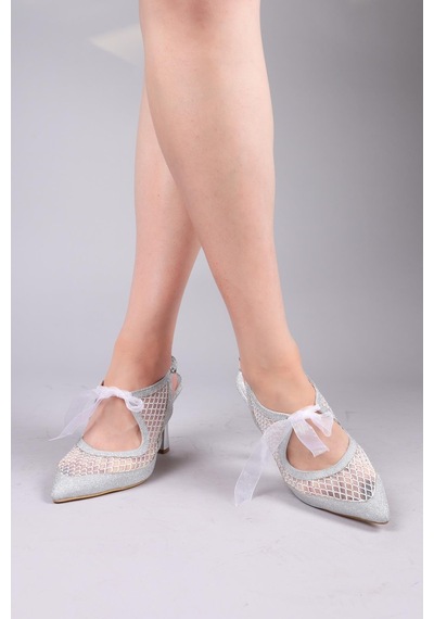 Bernal Tül Bağcıklı Stiletto Gümüş-8472 Gümüş