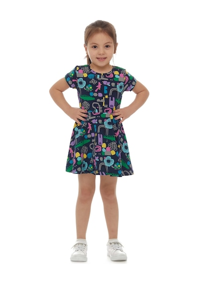 Lovetti Kız Çocuk Cutouts Animal Desen Kısa Kol Kloşe Etek Elbise 5910-92 Beyaz