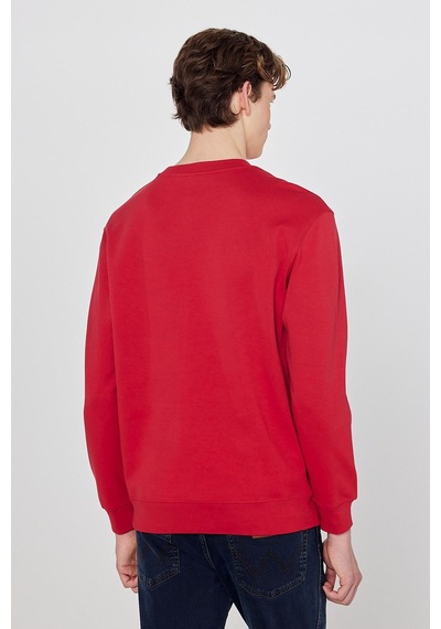 Wrangler Pamuklu Regular Fit Normal Kesim Bisiklet Yaka Logo Detaylı Sweatshirt Kırmızı
