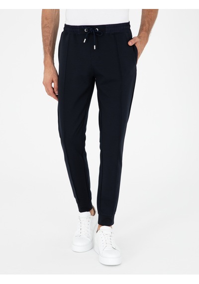 Cacharel Lacivert Slim Fit Paçası Lastikli Nervürlü Eşofman Altı