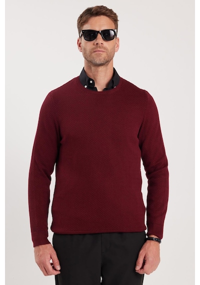 Tudors Erkek Standart Fit Normal Kesim Bisiklet Yaka Petek Desenli Koyu Bordo Triko Kazak-35671 Bordo
