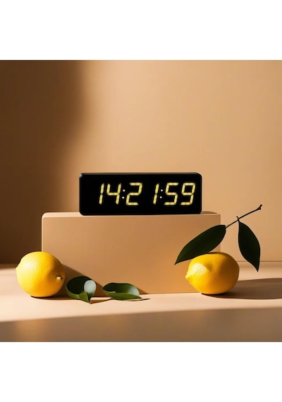 Saniyeli Dijital Led Duvar Ve Masa Saat Derece Ve Nem - Sarı Kasa Ölçüsü: 15x50 Cm
