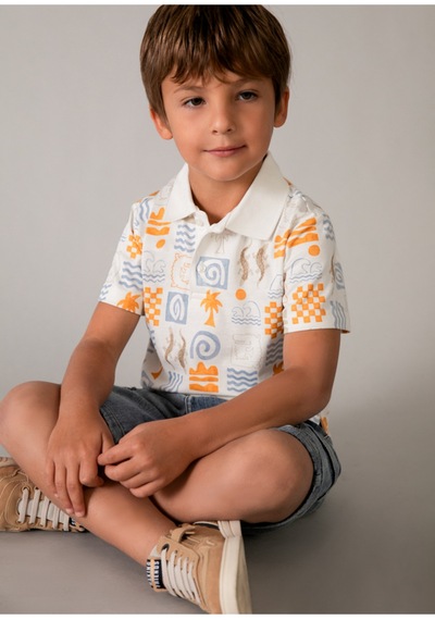 Erkek Çocuk Polo Yaka Desenli Tişört 3104 Krem
