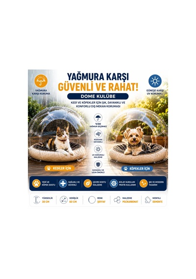 Bauwelt Dome Şeffaf Evcil Hayvan Evi - Kedi Ve Küçük Irk Köpekler İçin Demonte Yaşam Alanı