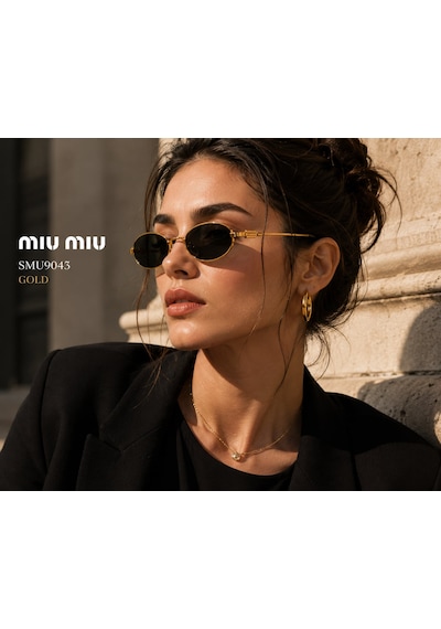 Miu Miu Smu9043 Kadın Güneş Gözlüğü Metal Çerçeve Füme Cam Made İn Italy - Gold