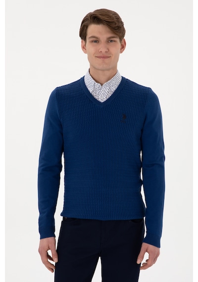 U.S. Polo Assn. Erkek Slim Fit V Yaka İndigo Basic Kazak 50288879-VR028