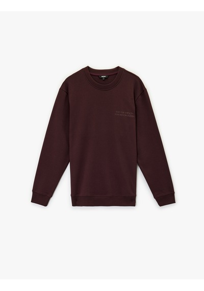 Koton Uzun Kollu Bisiklet Yaka Pamuklu Baskılı Sweatshirt Bordo 6wam70167mk