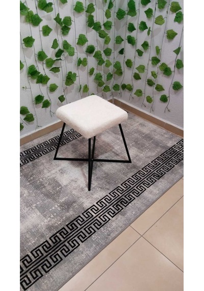 Özcan Metal Metal Puf Teddy Kumaş Dekoratif Çok Amaçlı Peluş Puf Tabure Bench Koltuk Sandalye Beyaz
