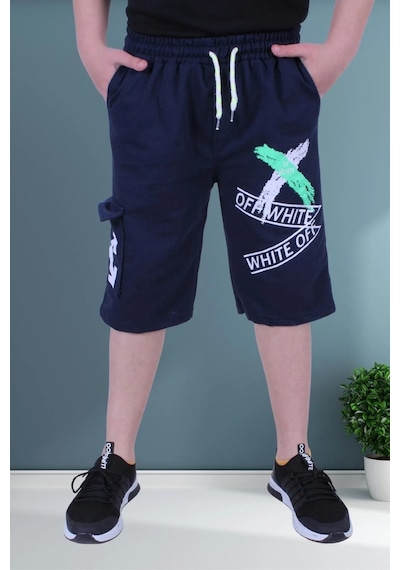 Markahit Erkek Çocuk X Baskılı Beli Lastikli Lacivert Kapri Şort 00266 Lacivert