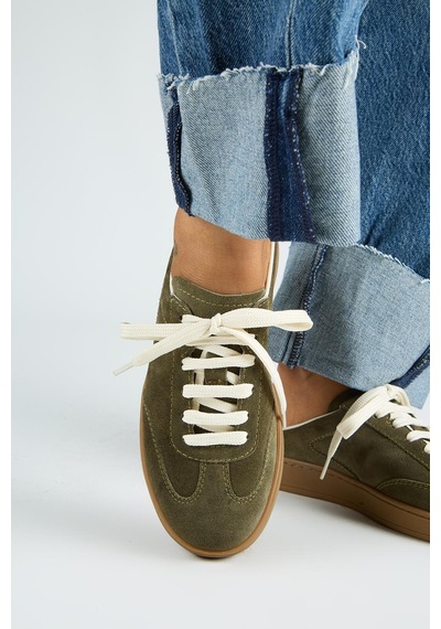 Manijero Krahe Barbella Kadın Hakiki Deri Bağcıklı Sabo Haki Sneakers