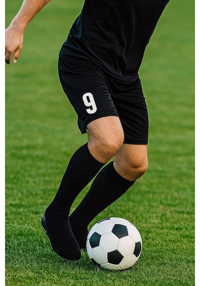 Mugees Erkek Siyah Futbol Şortu Ve Çorabı Seti - Numara Baskılı Spor Kombin 9 Numara Siyah