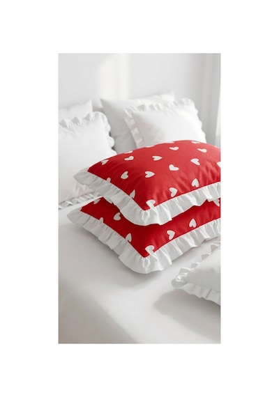 %100 Pamuklu Kalp Desenli Fırfırlı Yastık Kılıfı 2 Adet 50x70 Cm Ekru - 863747383 Ekru
