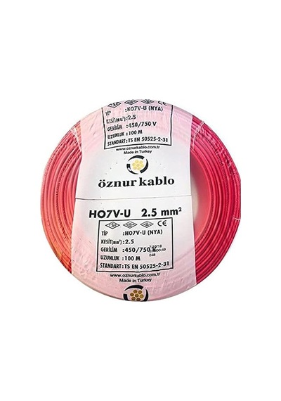 Öznur Kablo 2,5mm2 Nya Tek Damar Kırmızı 100