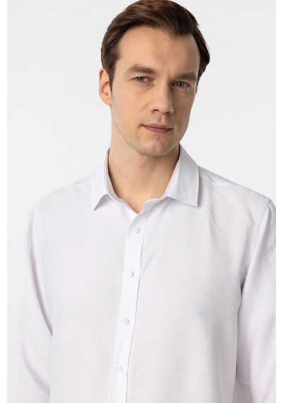 Süvari Beyaz Slim Fit Düz Klasik Yaka Gömlek-34096 Beyaz