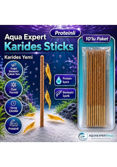 Aqua Expert Karides Sticks Karides Yemi 10 Lu Paket Doğal Besleyici Çubuk Yem Özel Formül - Protein