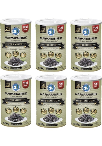 Marmarabirlik Premium 2XL Doğal Salamura Siyah Zeytin 6 x 800 G