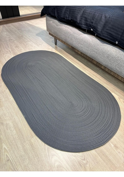 Mavaux Galileo Oval Jüt Yuvarlak Hasır Görünümlü Klasik Halı Kilim Antrasit