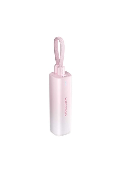 Vention 5000mah 20w Mini Powerbank Usb-c Ve Lightning Çıkışlı Dahili Askı Kablolu Sakura Pembesi Pembe