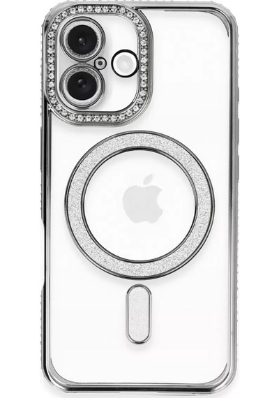 Newface Apple Apple iPhone Uyumlu  16 Kılıf Joke Simli Magneticsafe Kılıf - Gri