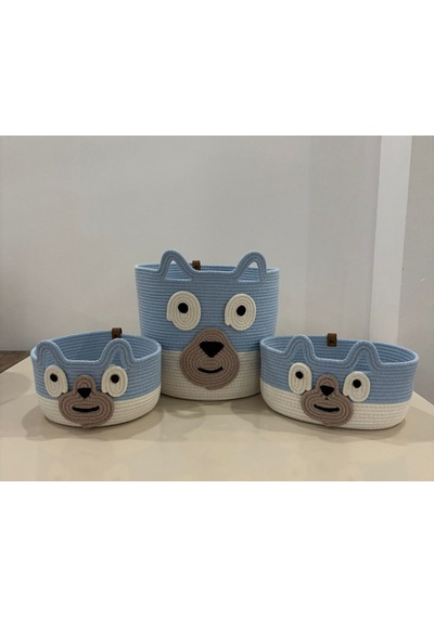 Bluey Orgnizer Sepet Takımı Çocuk Odası Kordon İpten Açık Mavi