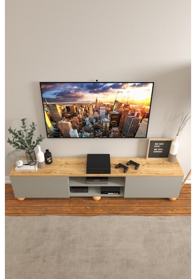 B3 Concept Nort Serisi Koyu Gri & Safir Meşe 2 Kapaklı Tv Ünitesi