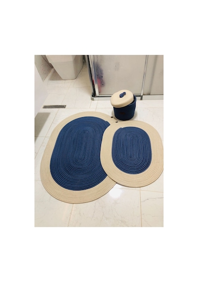 Jüt,hasır,3 Lü,banyo Paspas Takımı,bohem Tarzı Banyo Takımı İndigo Krem İndigo Krem