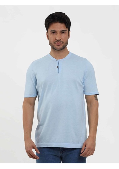 Dufy Buz Mavisi Erkek Slim Fit Düz Düğmeli O Yaka Kazak - 104636-buz Mavisi Buz Mavi