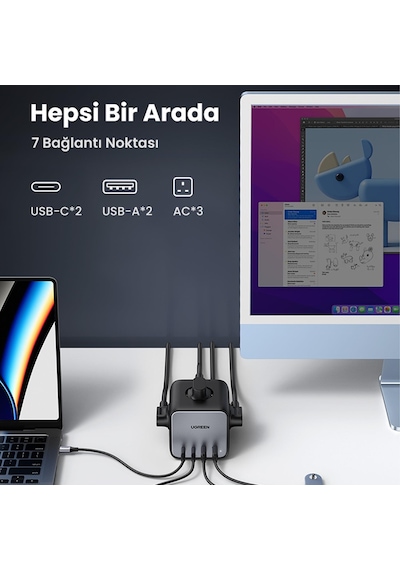 Ugreen Diginest Cube 65w Gan 2 Hızlı Şarj Cihazı 2 Usb / 2 Type-c 3'lü Akım Korumalı Küp Grup Priz