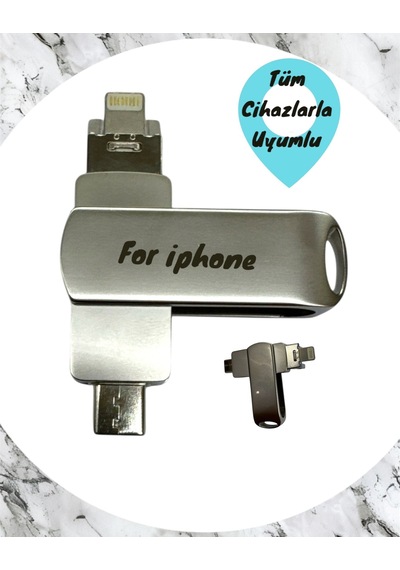 iPhone Flash Bellek Apple Uyumlu iOS  256 Gb Otg Usb Type C Flash Bellek Disk Pc