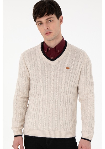 U.S. Polo Assn. Erkek Regular Fit V Yaka Taş Yaka Detaylı Kazak 50297083-VR049